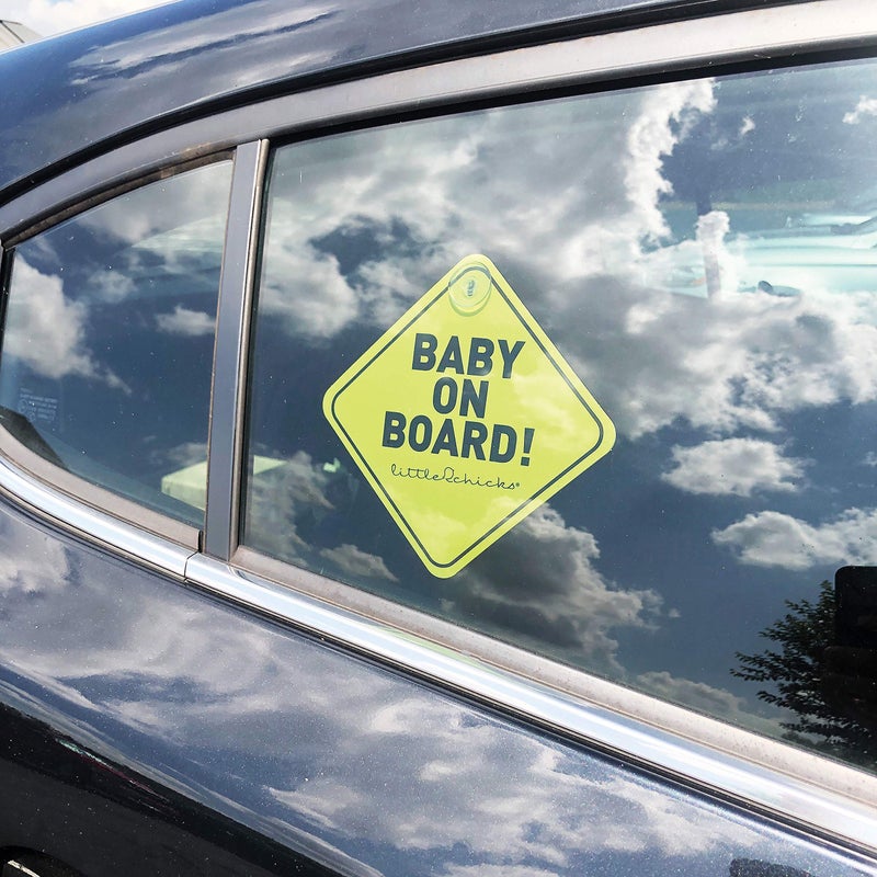 ليتل تشيكس ملصق سيارة Little Chicks Baby on Board - مقاوم للطقس. ملصق تحذيري للتوعية بسلامة الأطفال مزود بأكواب شفط - لون أصفر ساطع - موديل CK094 - Image 2
